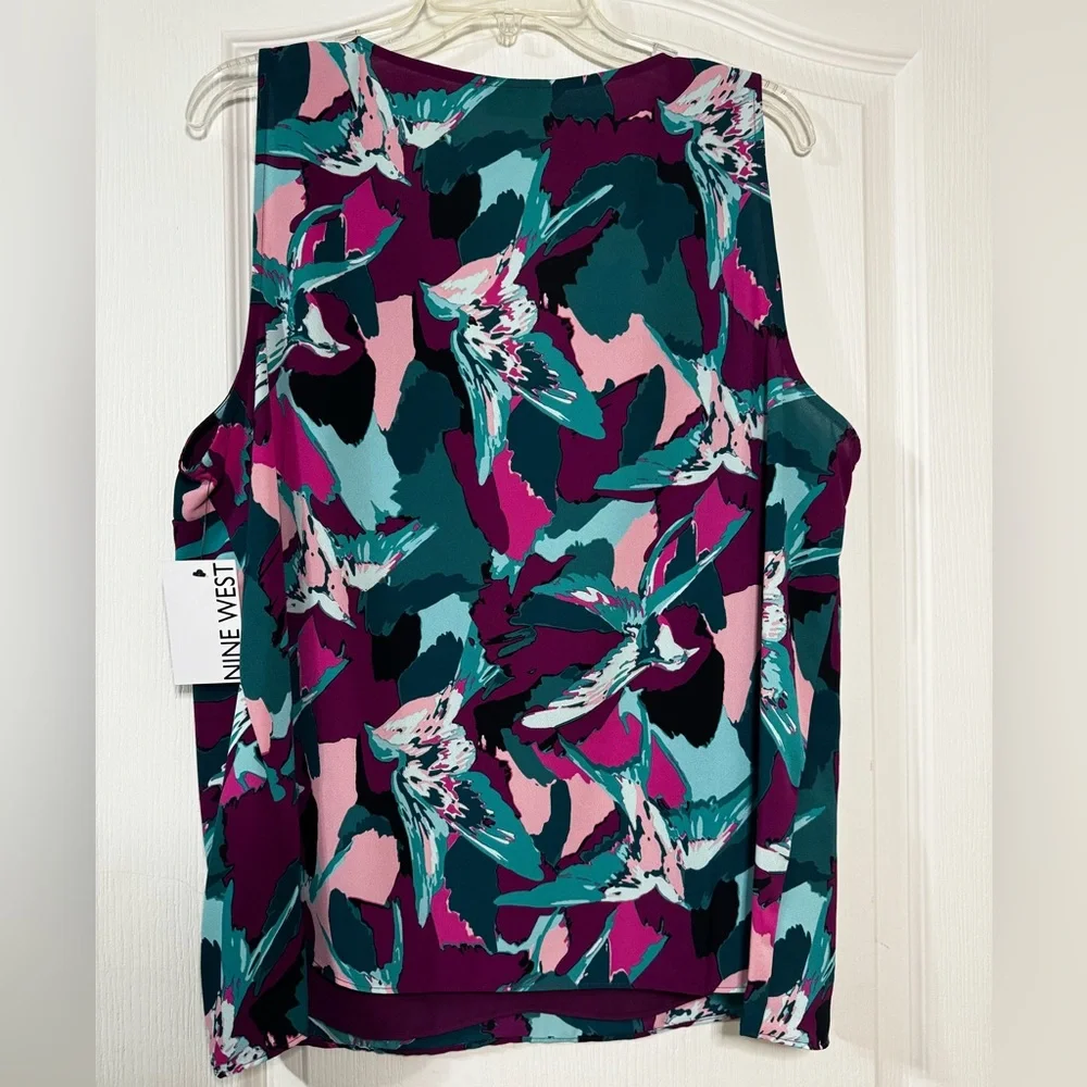 NWT Nine West XXL Pink and Teal multicolored Sleeveless Blouse - Picture 2 of 3